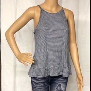 Striped Peplum High Neck Tank Top